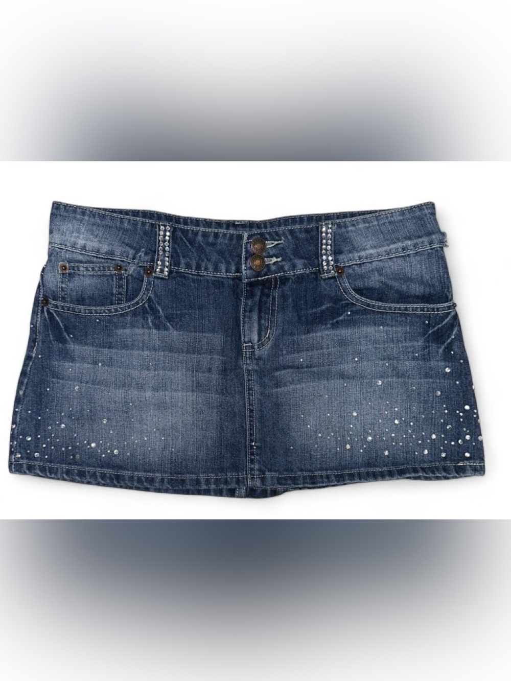 Denim rhinestone mini skirt